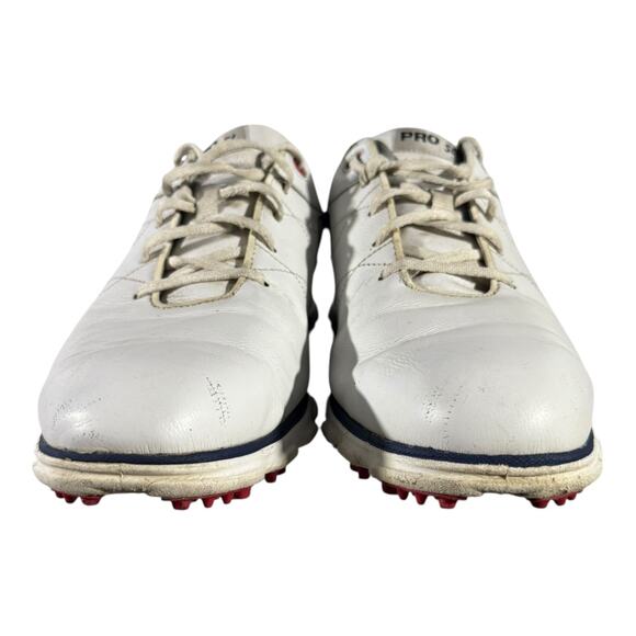 FootJoy FJ Men’s Golf Shoes White Navy Red Leather Spikeless Size 12M - Picture 2 of 8